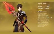 Genshin Impact character screen of Zhongli with the Staff of Homa